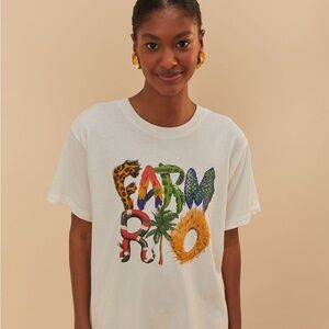 Farm Rio NWT Relaxed Fit Off White & Colorful Graphic T-Shirt Size XS